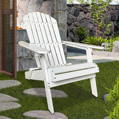 Wooden Adirondack Chair Outdoor Folding Patio Lounge Chair All Weather Fire Pit Chair with Easy Assemble for Outdoor Patio Lawn Garden Beach, White