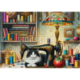 crowm Jigsaw Puzzles for Adults 1000 Pieces, The Sewing Room Cat Challenging Puzzles for Game Nights Living Room Art Decor & Sewing Lovers Gifts crowm