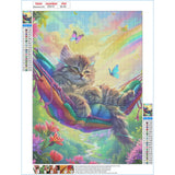 GDYEEH DIY 5D Hammock Cat Diamond Art Kits, Round Full Drill Rainbow Diamond Painting Picture, Dreamy Butterfly Painting by Numbers Art Kits for Adults Beginners Home Wall Decor 12x16 inch GDYEEH