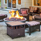 Outsunny 22'' Rattan Wicker Side Table with Steel Frame, Umbrella Insert Hole, Sand Bag for Outdoor, Patio, Garden, Backyard, Brown Outsunny