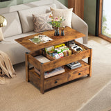 WLIVE Coffee Table, Lift Top Coffee Table with 2 Drawers, Large Storage and Open Shelf, Lift Tabletop for Living Room, Rustic Brown WLIVE