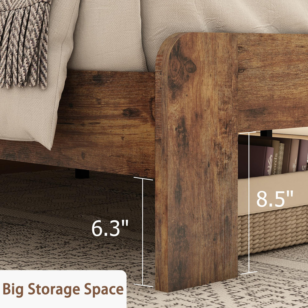 GJQN Full Size Bed Frame with Headboard, Rustic Wood Platform Bed Frame with 12 Wooden Slats Support, No Box Spring Needed, Noise Free (Dark Brown, Full) GJQN