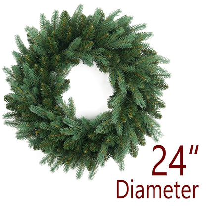 Christmas Wreath Pre Lighted 24 inch with 50 Led Fraser Fir Foliage Tips, Battery Operated Artificial Christmas Wreaths for Front Door with Lights, Green Christmas Decoration for Door Windows Wall