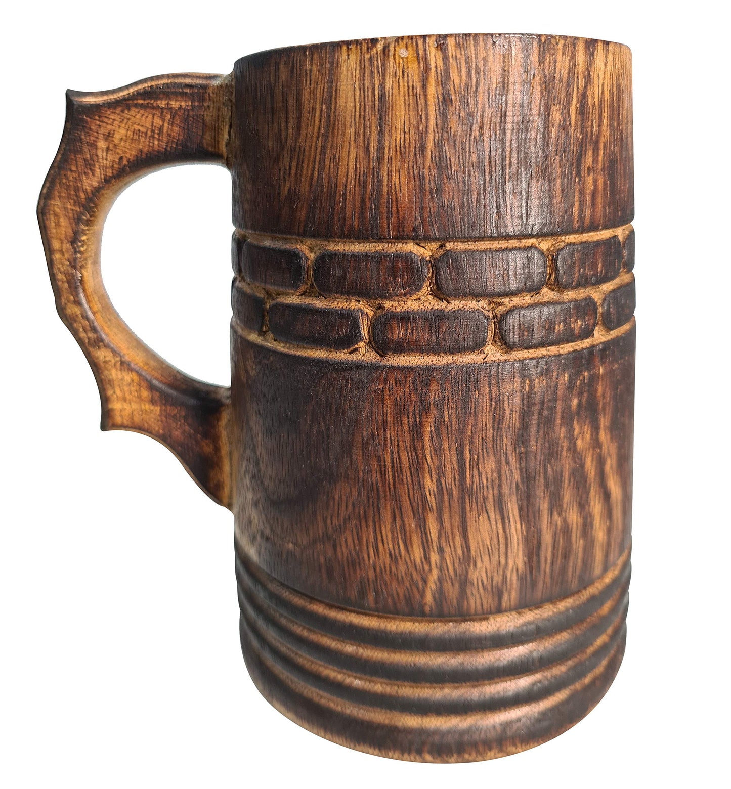 Medieval Inspired Rustic Wooden Beer Mug Handcrafted Unique Design Retro Eco-Friendly Drinkware Food Safe Tankard For beer fest Coffee & Tea - WoodArtSupply