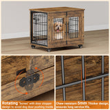 Lulive Small Dog Crate Furniture, Dog Kennel Indoor Double Doors Wooden Dog Cage, 27.1'' Heavy Duty Dog Crate with Cushion & Wheels, Decorative End Table Pet House Chew-Resistant for Small Dogs, Brown Lulive