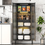 CBNTKI 71" Kitchen Pantry Cabinet,Tall Storage Cabinet with Glass Doors and LED Light,Glass Display Cabinet Black Cabinet for Dinning Room,Living Room,Kitchen,Entryway CBNTKI