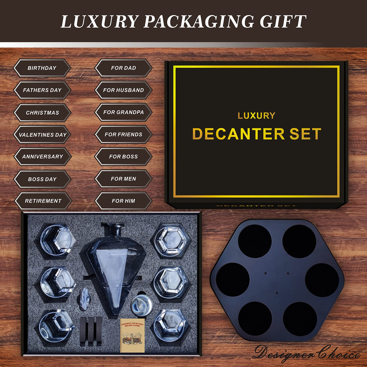 6-Glass Diamond Whiskey Decanter Set with Glasses,Whiskey Decanter Sets for Men,Decanters for Alcohol Whisky Decanter & Glass Set,Whiskey Set Bourbon Decanter Gift,Tequila Decanter Liquor Decanter Set DESIGNERCHOICE