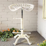 Diwhy Rustic Industrial Farmhouse Tractor Seat Adjustable Height 21.65-27.56in Bar Stool Industrial Bar Chair (Aged White, Cast Iron) Diwhy