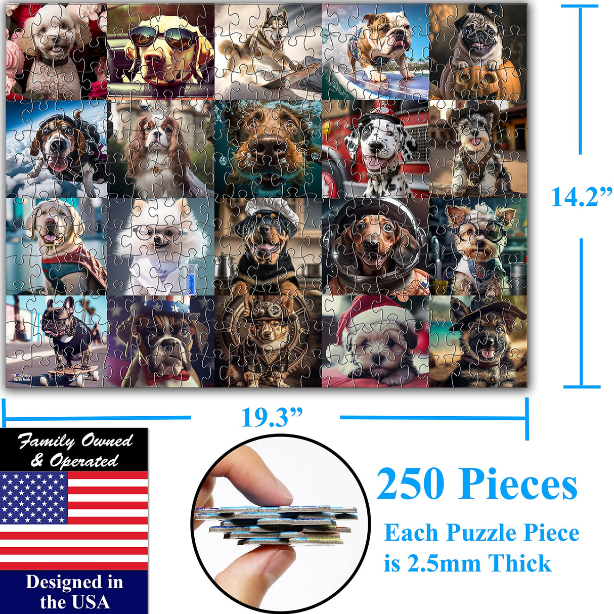 Think2Master Cute Dogs 250 Pieces Jigsaw Puzzle Featuring heartwarming Puppies and Dogs. Fun Toy for Kids, School & Families. Great Gift for Boys & Girls Ages 8+. Size: 14.2” X 19.3” THINK2MASTER