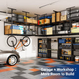 FLEXIMOUNTS 4x8 2-Tier Overhead Garage Storage Rack – Adjustable Heavy Duty Metal Garage Ceiling Storage Racks, 1000 lbs Capacity – Garages Organization System for 10–15 ft Tall Garages, Black FLEXIMOUNTS
