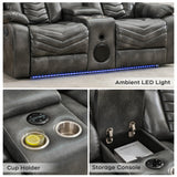 Power Recliner Sofa Set 5-Seater with Zero Gravity,Bass Speaker,Wireless Charger,USB/Type-C Ports,LED Lights,Cup Holders,Faux Leather Electric Reclining Loveseat Couch Recliner Sets,2 Piece,Gray Comfort Stretch