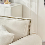 Asucoora 86.5" Classic Chenille Sofa Couch 3-Seater | Chesterfield Style with Traditional Rolled Arms, Nailhead Trim & Solid Wood Frame | Living Room Upholstered Couch | Beige Asucoora