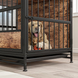 Maliacife Dog Crate Furniture with Led Lights,Heavy Duty Wooden Dog Kennel with Double Doors,Dog House Indoor for Small Medium Dogs,End Table with Shelves,Black and Brown(34.65" L×24.02W×31.5" H) Maliacife
