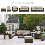 Signature Design by Ashley Coastline Bay Casual Weather Resistant Outdoor Loveseat with Cushion and 2 Throw Pillows, Beige & Dark Brown Signature Design by Ashley