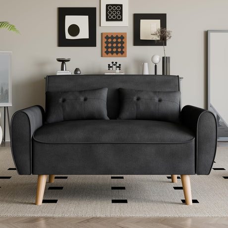 Vongrasig 47" Small Modern Loveseat Sofa, Mid Century Linen Fabric 2-Seat Sofa Couch Tufted Love Seat with Back Cushions and Tapered Legs for Living Room, Bedroom and Small Space (Black) Vongrasig