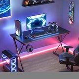 CubiCubi Gaming Desk 40 Inch PC Computer Desk, Carbon Fiber Home Office Desk Table Gamer Workstation, Simple Game Table with Headphone Hook, Dark Black CubiCubi