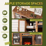 WLIVE Fireplace TV Stand for 65" TV, Entertainment Center with 18 Inch Electric Fireplace, TV Console with Open Shelves for Living Room, Rustic Brown WLIVE