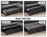 Vipbear 7 Seat L Shaped Modular Sectional Sleeper Sofa Bed with Ottoman/Pull Out Bed/Reclining Backrest/USB Ports/Table/LED Light/Storage Seat, Tool-Free Assembly, Chenille Dark Grey Vipbear