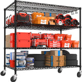 PrimeZone 55.5" W x 24" D x 80" H Heavy Duty Wire Storage Shelves with Wheels, 4 Tier Adjustable NSF Certified Garage Shelving Unit, Rolling Metal Organizer Shelf Rack for Warehouse, Pantry, Black PrimeZone