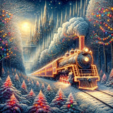 Ekuxom Christmas Diamond Art Kits for Adults, Christmas Train Diamond Painting Kits for Adults, DIY 5D Full Round Drill Gem Art Paint for Gifts Home Wall Decor 14x14in Ekuxom