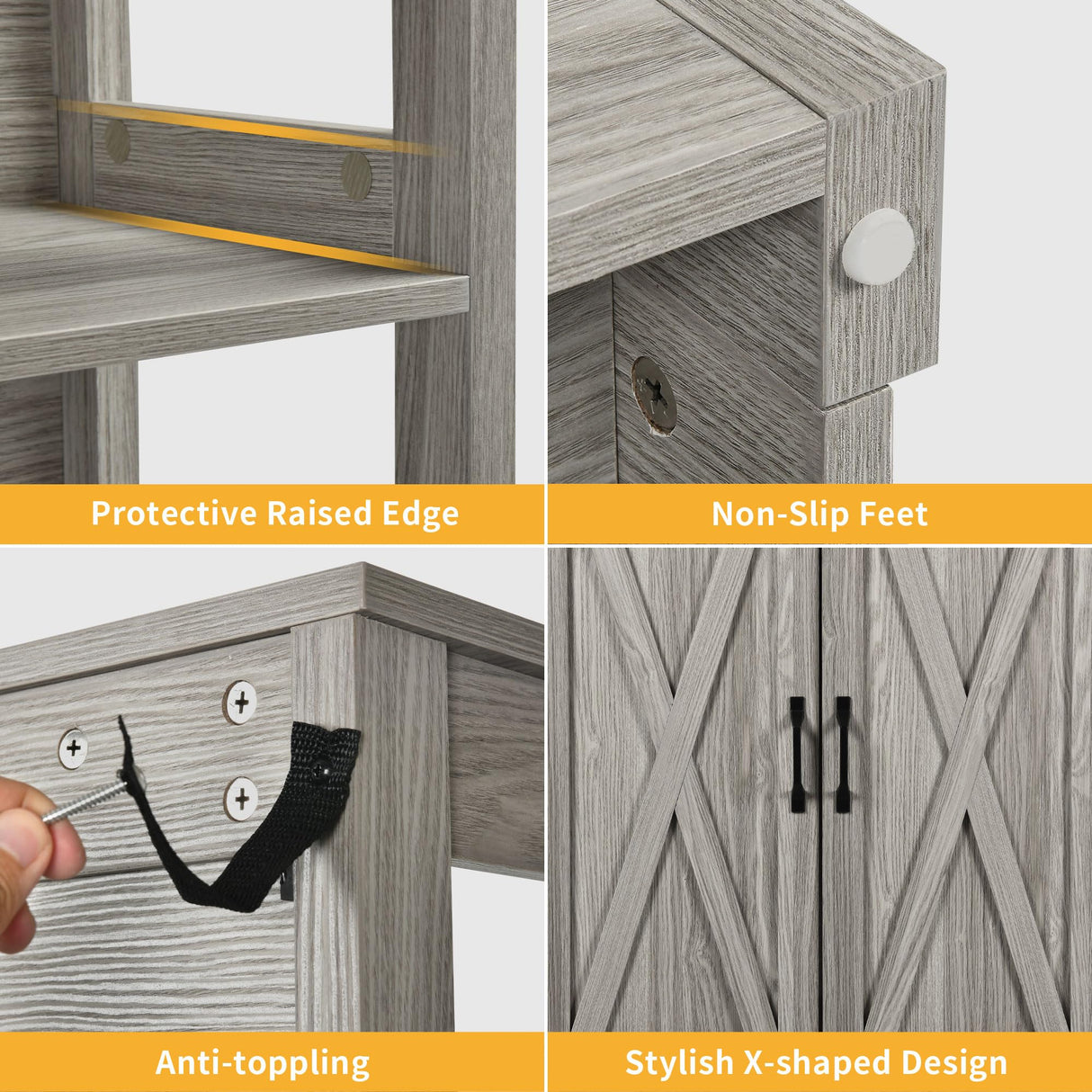 DWVO Large Hidden Litter Box Furniture with Shelves and Charging Station, Wooden Enclosure for Self-Cleaning Litter Boxes, Grey DWVO