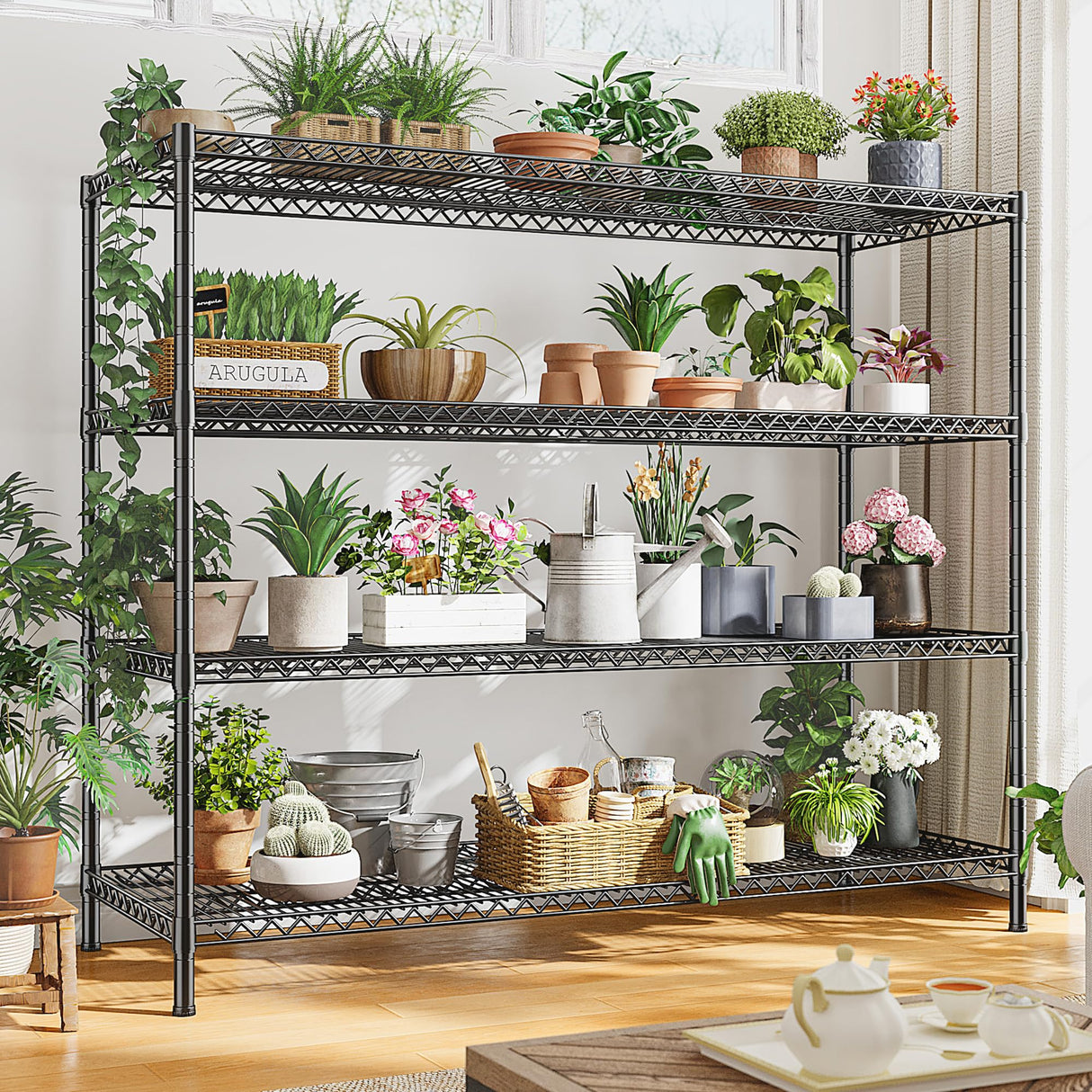 REIBII 2560LBS Storage Shelves 55.5"W Metal Shelving Unit 4 Tier Wire Shelving Commercial Adjustable Garage Shelving Heavy Duty for Storage Rack for Pantry, Garage, Kitchen, 55.5"W x 18"D x 55.5"H REIBII