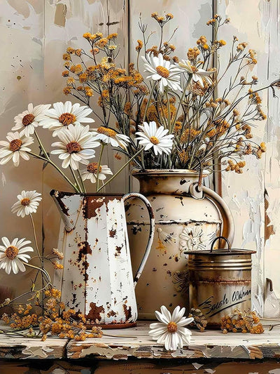 Rustic Flowers Diamond Art Kits for Adults - Daisy Diamond Painting Kits for Adults Beginner, DIY 5D Full Drill Gem Art for Home Wall Decor 12x16 inch