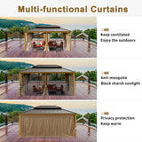 12x18ft Hardtop Gazebo, Wooden Finish Coated Aluminum Frame Canopy with Galvanized Steel Double Roof, Outdoor Permanent Metal Pavilion with Curtains & Netting for Garden, Brown (Wooden 12x18 Ft) TRUSTERTHEE
