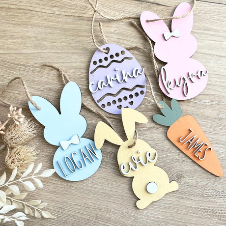 Personalized Easter Basket Tag Wooden for Kids Easter, Basket Easter Decor Tag Custom Name, Design Wooden Basket Label Decor for Rustic Home LOGGOL