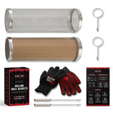 Blazin' Grill Rolling Grill Basket | Rolling Grilling Baskets for Outdoor Grilling 2 Pcs | Barbecue Grill Set with BBQ Gloves | Portable Camping Net Rack Perfect for Vegetables, Seafood & Meat | BLAZIN' GRILL