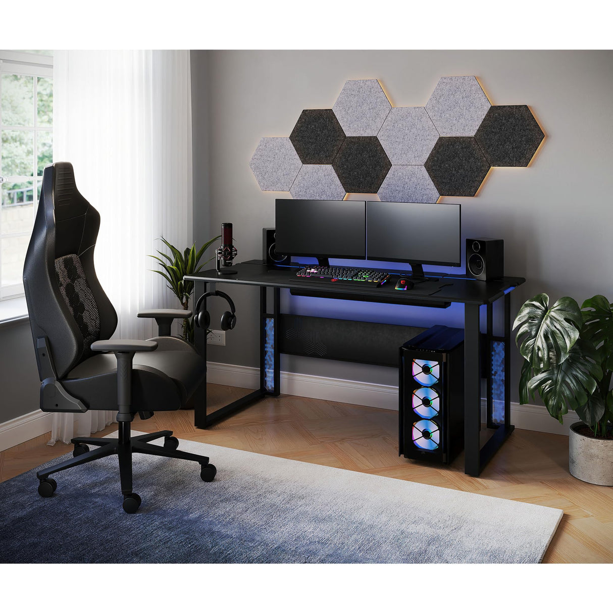 RS Gaming™ Mergence 60"W RGB Gaming Computer Desk With 10 Acoustic Panels, Black RS Gaming
