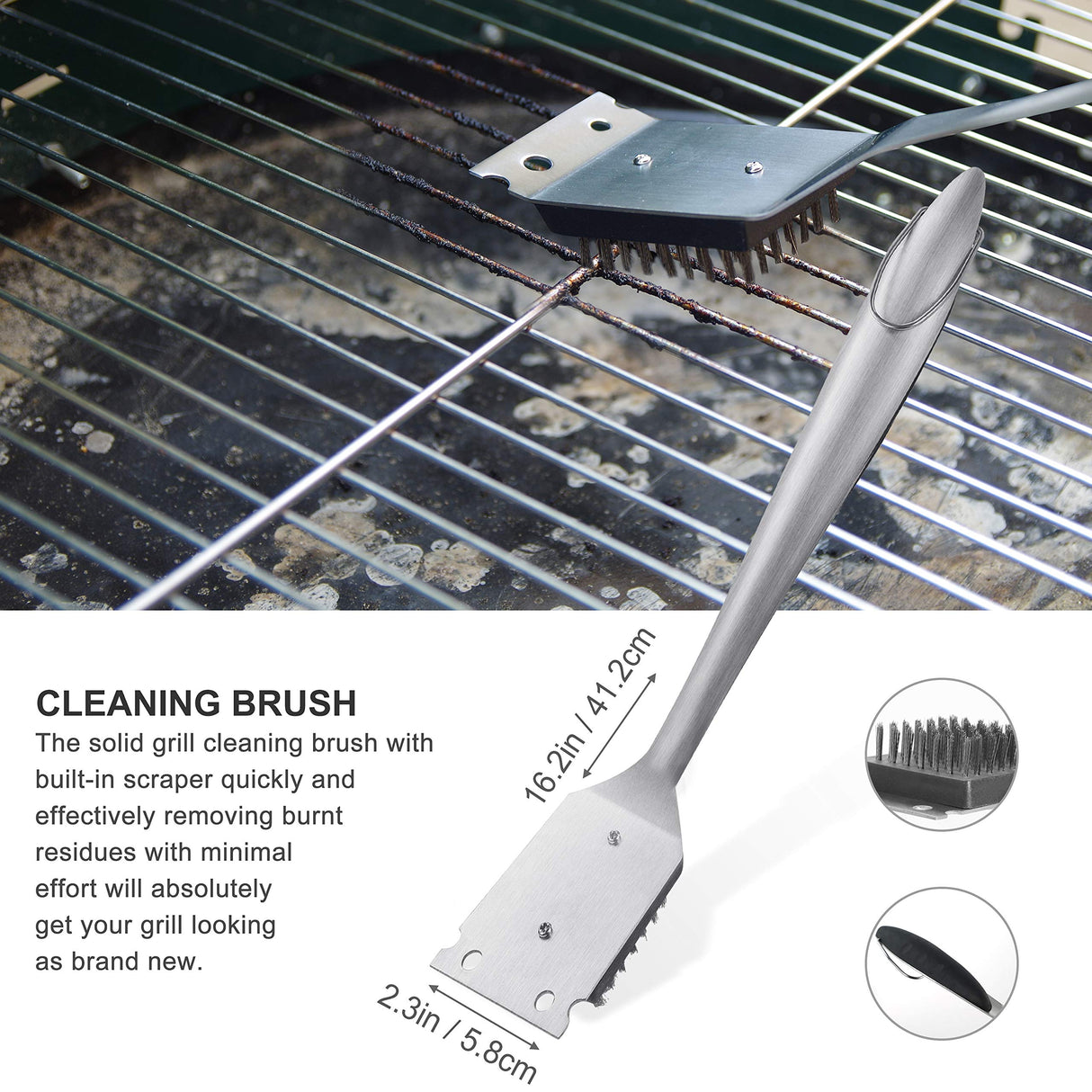 Grilljoy 8PCS Heavy Duty BBQ Grill Tools Set with Extra Thick Stainless Steel Spatula, Fork, Tongs & Cleaning Brush - Complete Barbecue Accessories Kit with Portable Bag - Perfect Grill Gifts for Men grilljoy