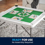 Flash Furniture Silas 34.5" Square Folding Card Table with Felt Green Surface and Cup Holders, Portable Folding Game Table for 4 Players, White/Green Flash Furniture