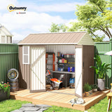 Outsunny 8' x 6' Outdoor Storage Shed, Metal Garden Shed with Window & Double Lockable Door, Outdoor Tool Shed Storage with Sloped Roof for Backyard, Patio, Garage, Lawn, Brown Outsunny