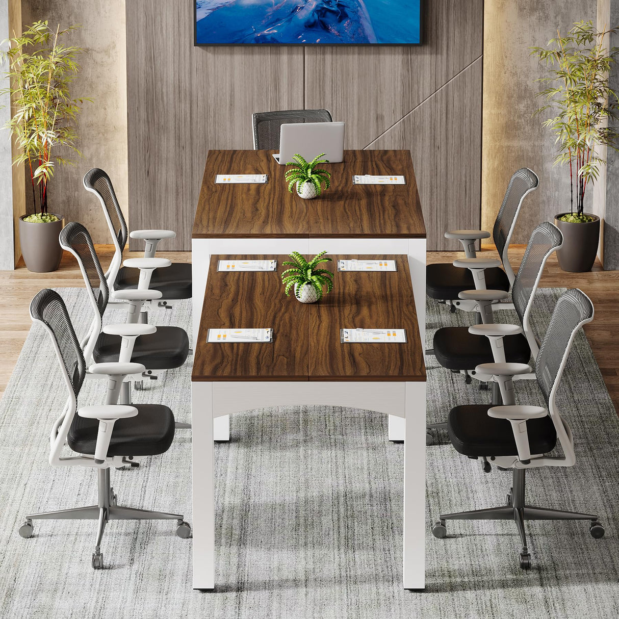 Tribesigns 8ft Extendable Conference Table, 94.49" L x 31.5" W x 30.9" H Meeting Seminar Table, Long Rectangle Shaped Boardroom Desk for Office Meeting Conference Room (Brown + White) Tribesigns