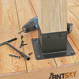Antsky 4×4"(Actual：3.5×3.5inch) Post Stainless Steel Flange Anchor Base with Screws for Deck Railing，Black Finish (4 Pack) Antsky