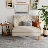 Andeworld Loveseat Settee Bench with Natural Rattan Arms,Upholstered Modern Mini Sofa Couch,Banquette Dining Bench Love Seat for Living Dining Room Bedroom Office Small Space Entryway,Beige Andeworld