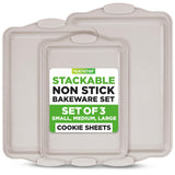 NutriChef 3 Piece Nonstick Cookie Sheets for Baking - Premium Carbon Steel Baking Pans with White Silicone Handles - Even Heat Distribution, PFOA/PFOS/PTFE Free, Easy to Clean - Cream Marble, NCBKT3CM NutriChef