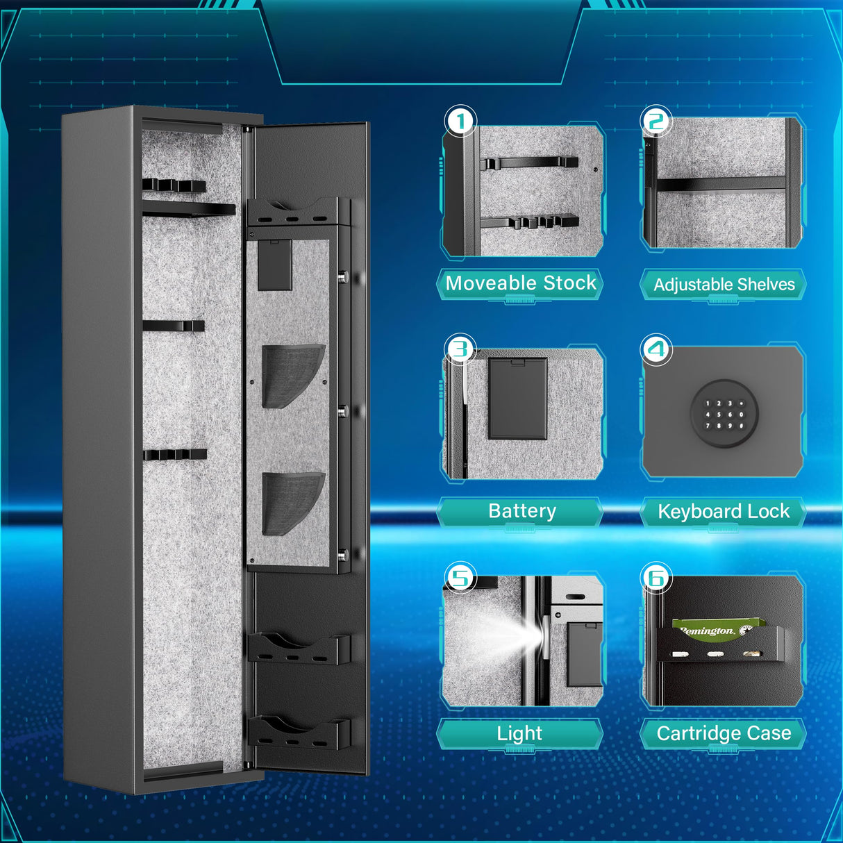 Superday 3-5 Rifle Gun Safe, Quick Access Large Gun Safe for Rifles and pistols with Keyboard Lock, Electronic Locking Gun Cabinet Rifle Safe with Gun Safes Pocket and Rifle Rack for Home Superday