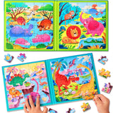 Magnetic Puzzles for Kids Ages 3-5, Two-Book Set, Dinosaur Animal Jigsaw Puzzle Magnet Books Travel Games Montessori Preschool Learning Activities Toddler Toys for 3 4 5 6 Year Old Boys Girls Hieoby