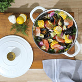 Crock Pot Artisan 6-Quart Round European Enameled Dutch Oven Pot With Lid - Matte Linen White w/Gold Knob Crock-Pot