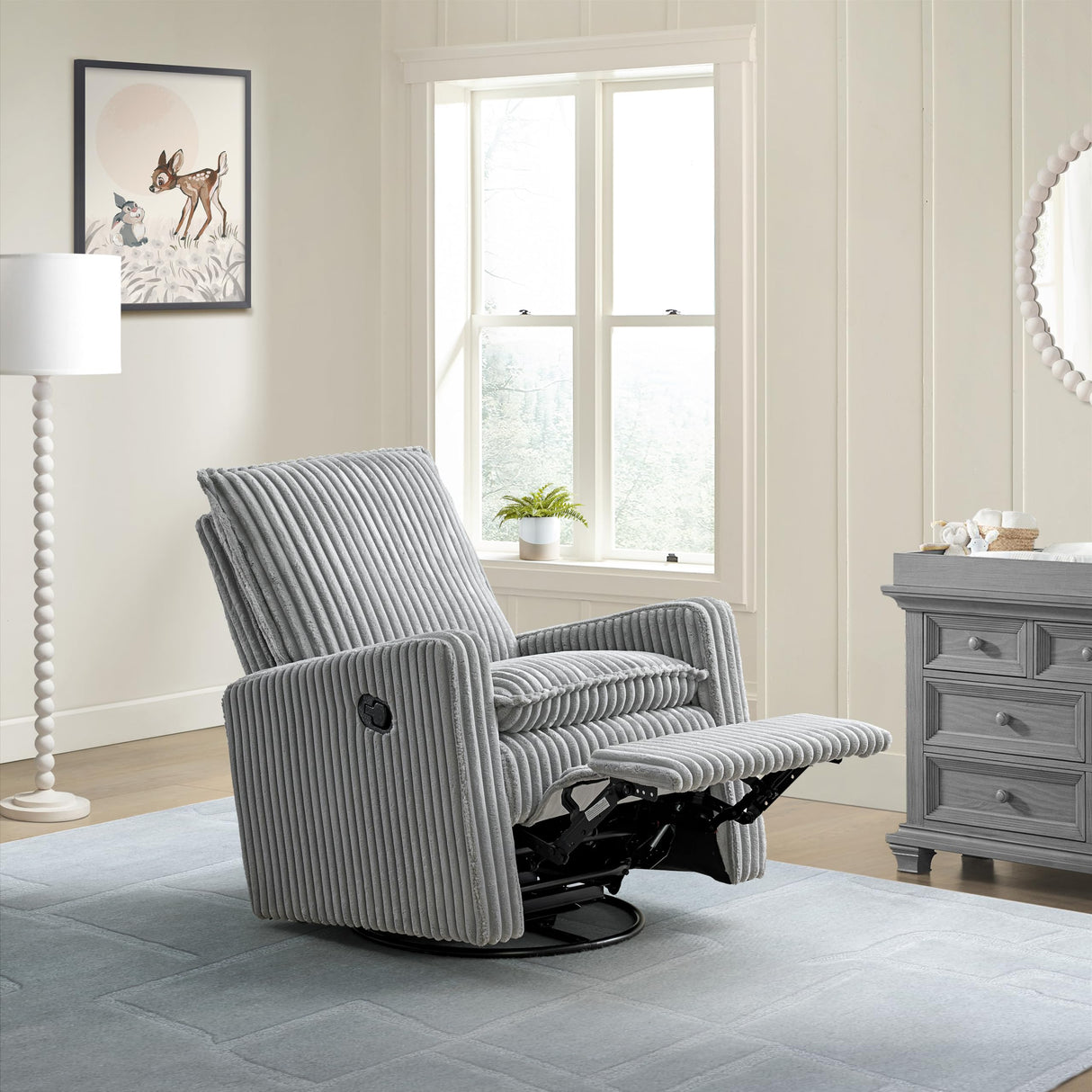 Oxford Baby Uptown Upholstered Swivel Glider and Recliner Nursery Chair - Corduroy, Ash Gray Oxford Baby