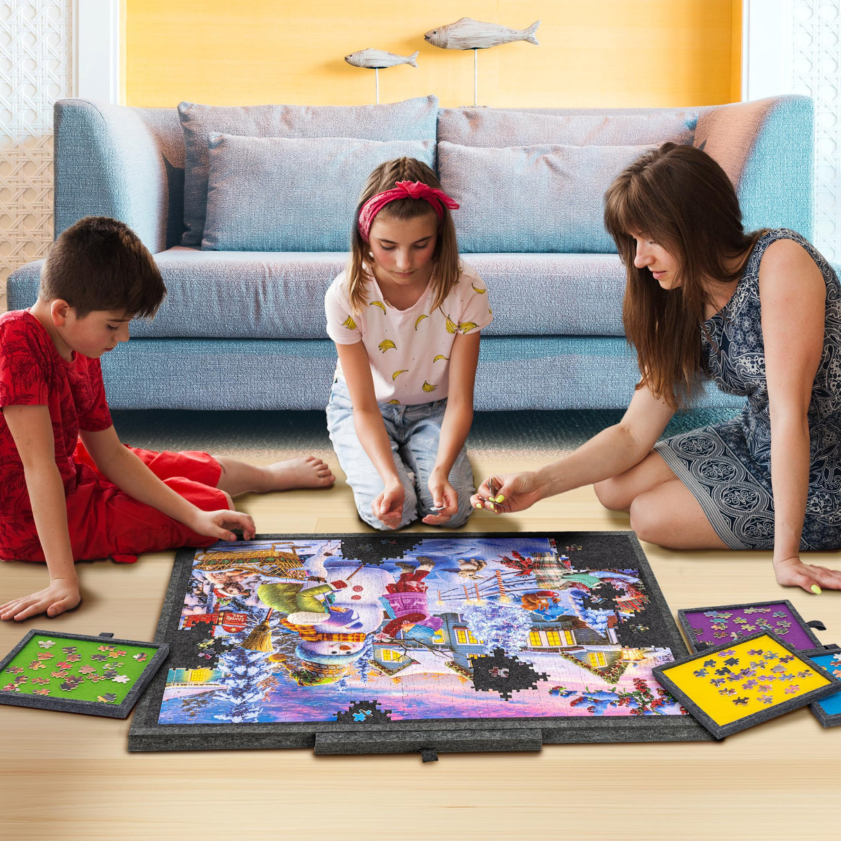 Tektalk Jigsaw Puzzle Table with Integrated Adjustable Stand/Bracket, 3-Tilting-Angle Puzzle Plateau with Cover & 4 Sorting Drawers, Super Lightweight Felt Puzzle Board, for Up to 1000 Pieces - Gray Tektalk