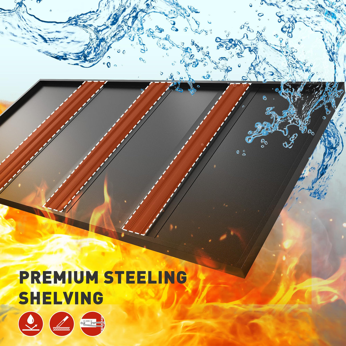 REIBII 72" H Garage Shelving Load 2500 LBS, Heavy Duty Storage Shelves, 5-Tier Adjustable Garage Shelves for Warehouse, Basement, 72" H x36 W x18 D, Black, 4 Pack REIBII