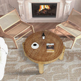 HOKYHOKY Round Wood Coffee Table - 29.53" Wooden Coffee Tables Living Room with Solid Wood Legs and Natural Wood Veneer, Farmhouse Boho Circle Coffee Tables, Natural Wood Color, 29.53" D X 16.54" H HOKYHOKY