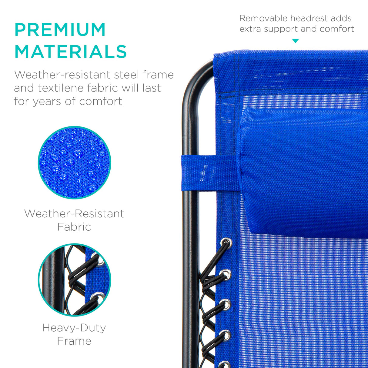 Best Choice Products Set of 2 Adjustable Steel Mesh Zero Gravity Lounge Chair Recliners w/Pillows and Cup Holder Trays - Cobalt Blue Best Choice Products