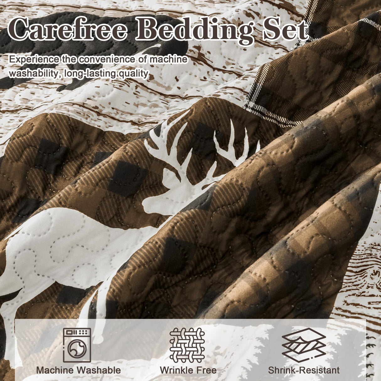 3 Piece Cabin King Size Quilt Sets Farmhouse Rustic Reversible Microfiber Soft Lightweight Bedspread Comforter with 2 Shams Patchwork Country Lodge Bedding Quilts Set for All Season, 106''x96'', Brown Tritard