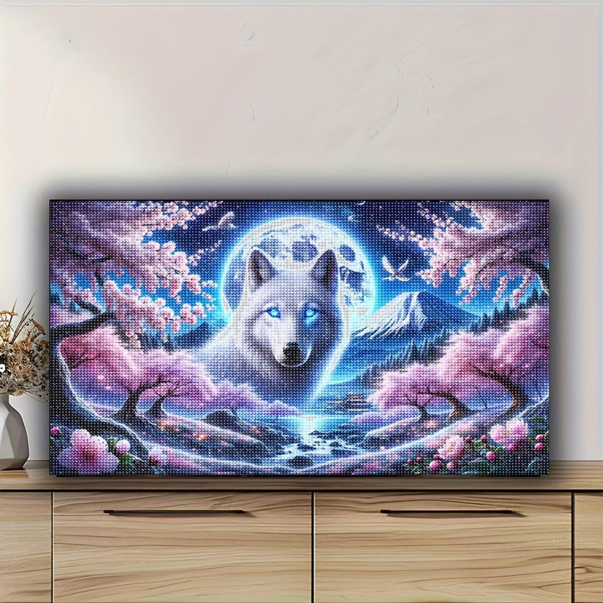 Animal DIY Diamond Paintings,Dream Landscape Wolf,Full Round Diamond Mosaic Art,5d Diamond Embroidery,Diamond Art Kits for Adults,Home Decor Large Size 31.5x15.75 inch KUFWKEY