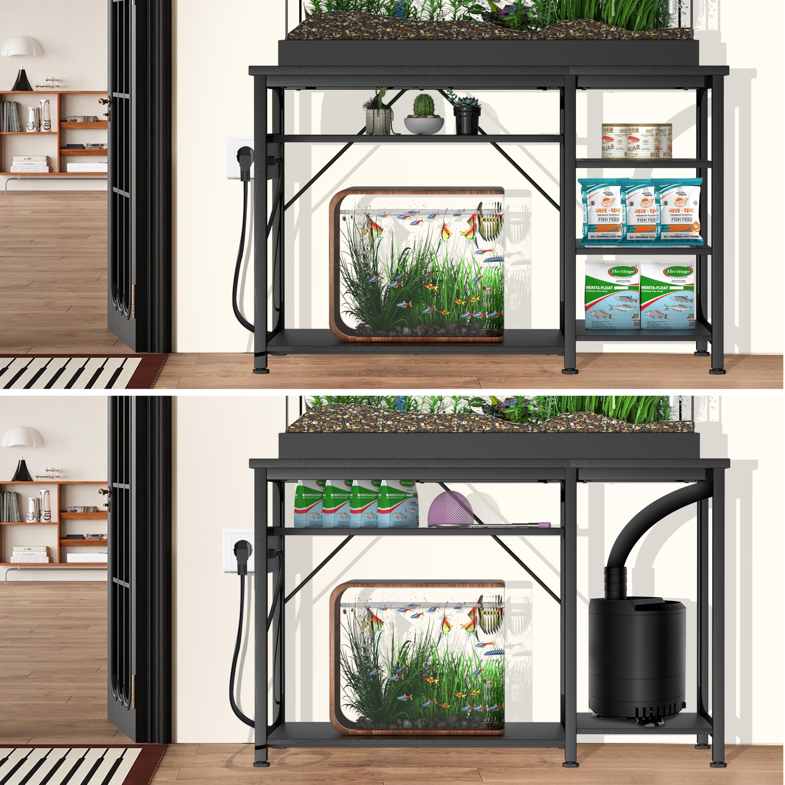 Homnia 75 Gallon Aquarium Stand – Metal Frame, Wood Cabinet, With Power Outlet