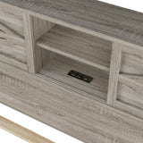 Farmhouse Full Size Bed Frame with Charging Station, Adjustable Headboard Shelves, and Sliding Barn Doors in Antique Gray Bellemave